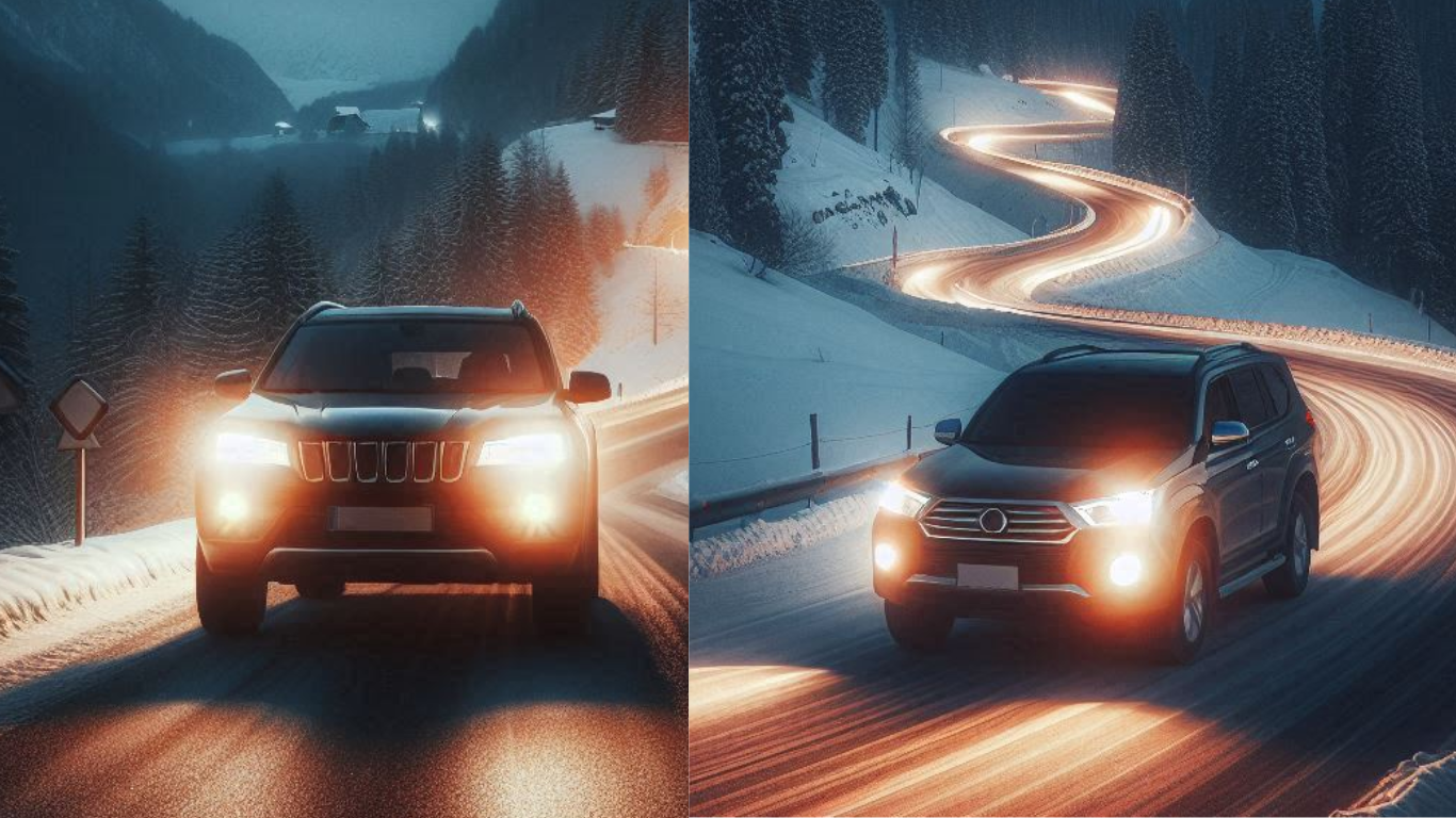 Driving SUV in Snowy Road