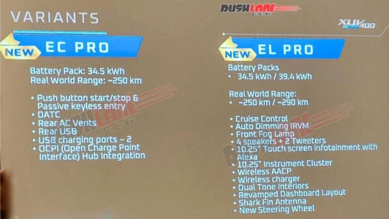 EC Pro and EL Pro Variants Spec and Features