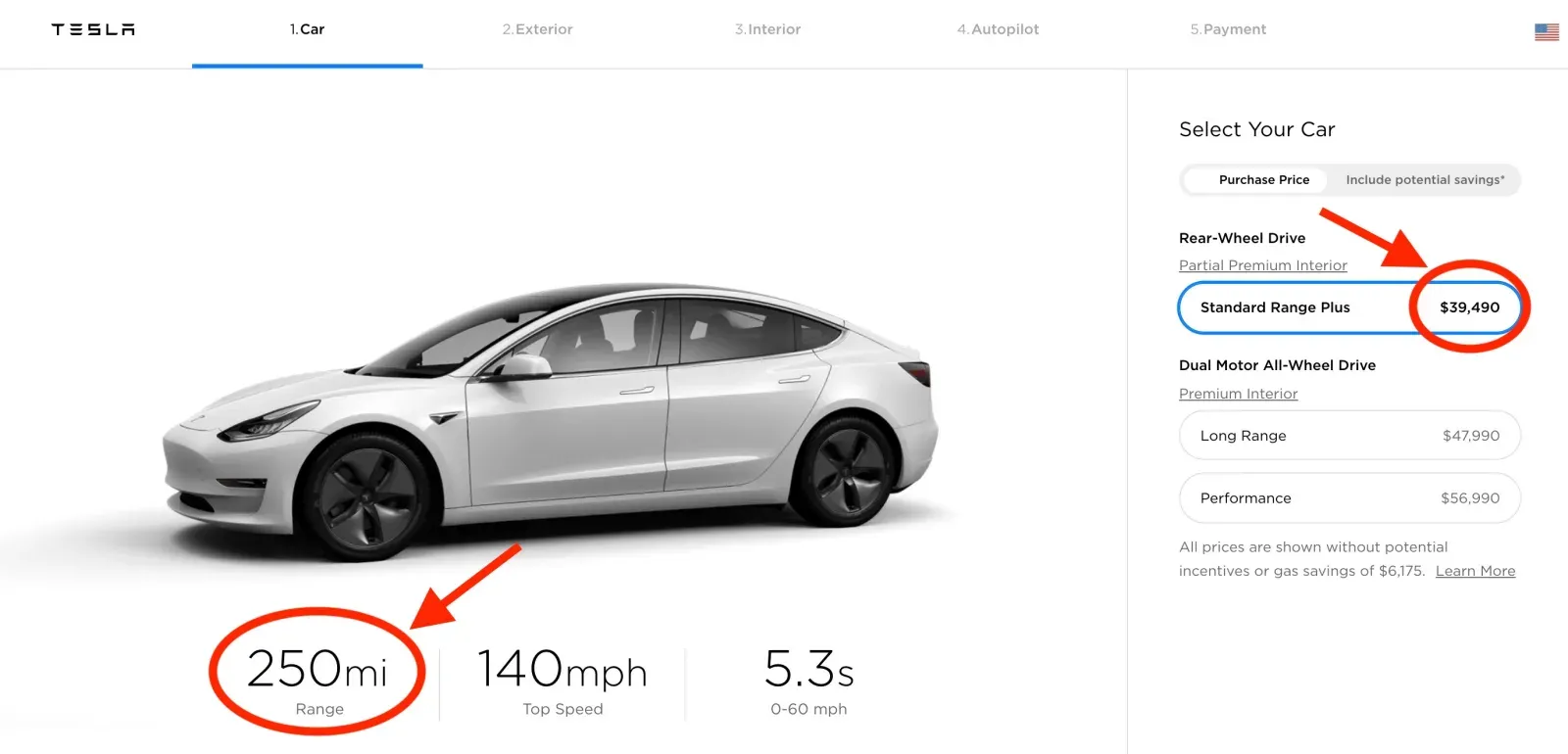 Tesla Model 3 range